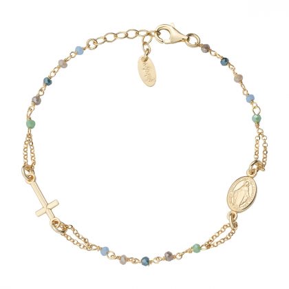 "Pulsera rosario de cristal multicolor pastel" AMÉN