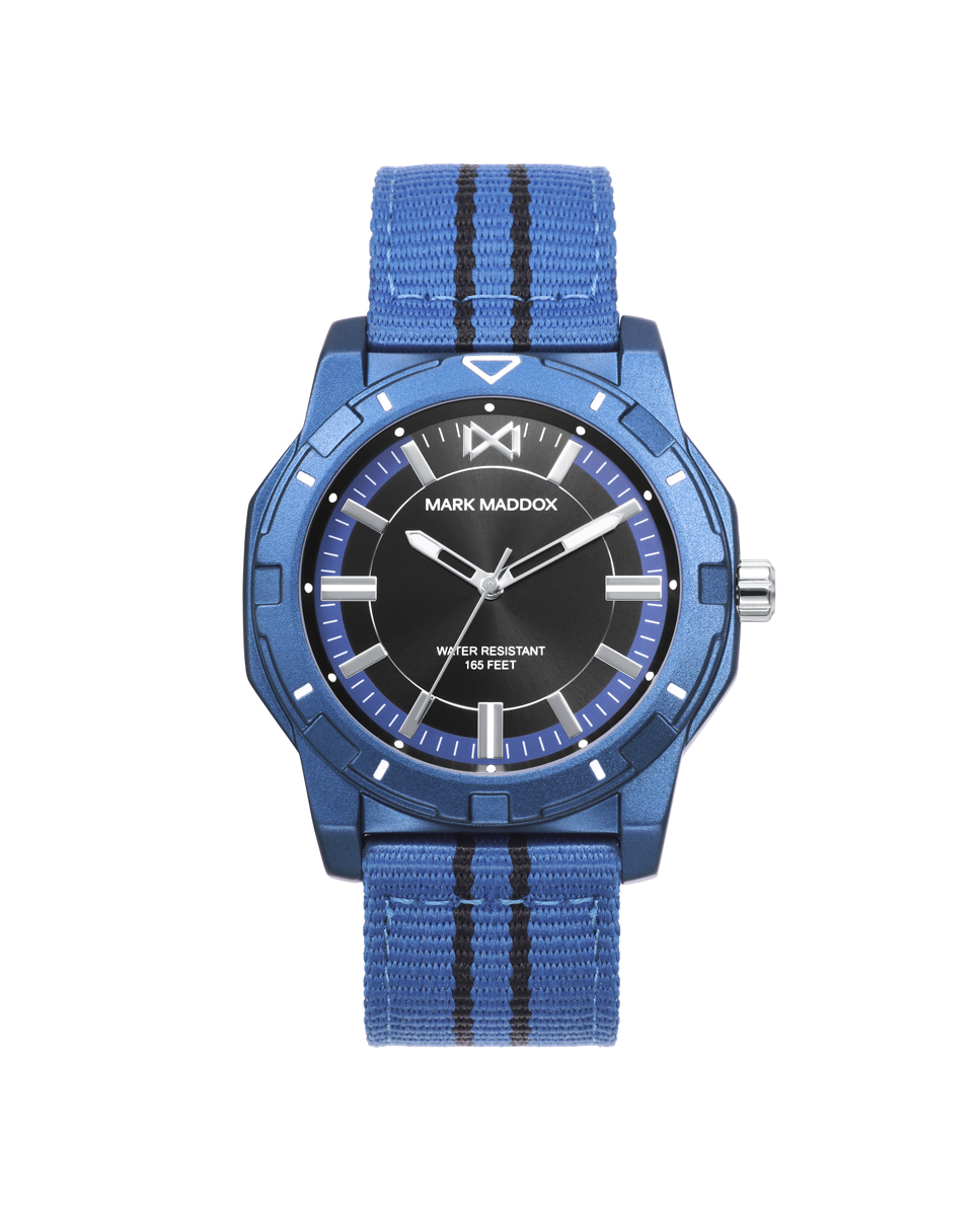 Reloj Hombre Mission, caja de aluminio y correa de nylon azul
