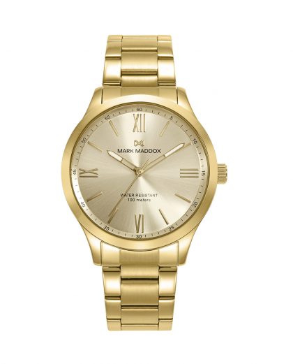 Reloj caja de acero Ip dorado 10 atm y brazalete de acero Ip dorado con movimiento cuarzo