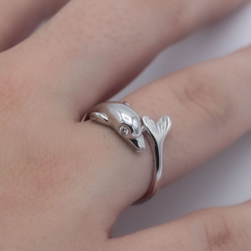"DEL-FIN" anillo Oro blanco 18K - Imagen 2