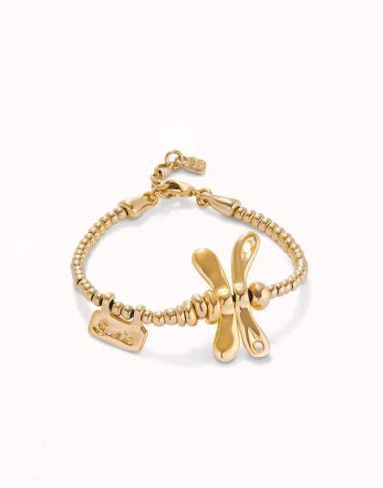 Pulsera elastica con libélula bañada en oro de 18k