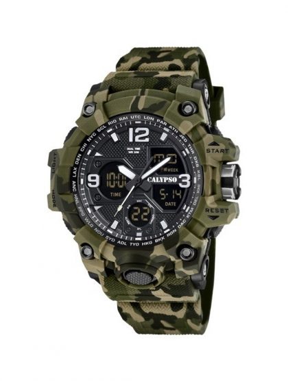 Reloj Calypso K5855/3 Hombre - X-trem, Camuflaje Verde Negro, 56mm