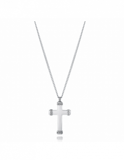 Collar de hombre de acero y colgante de cruz