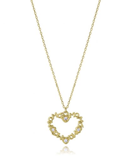 Collar de plata de primera ley con baño de oro con forma de corazón "Mamá"