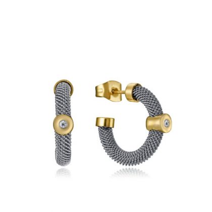 Pendientes de acero con IP dorado y dos diamantes