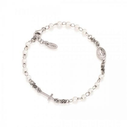 "Pulsera Rosario con Dije de Cruz de Perla" AMÉN