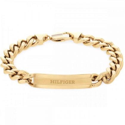 Pulsera Tommy Hiflgier Cadena y Placa Acero Baño Oro Hombre 2790580