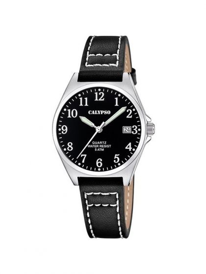 Reloj Calypso K5869/4 - Acero Inoxidable, Esfera Negra, Correa Piel Negra