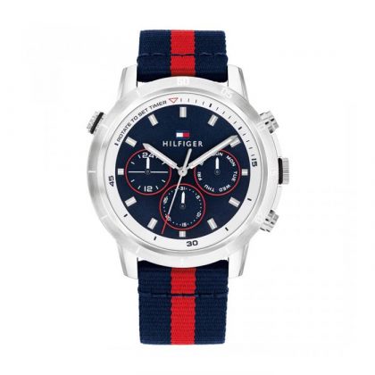 Reloj Tommy Hilfiger Troy Le Plateado, Azul y rojo Multifunción Hombre 1792124