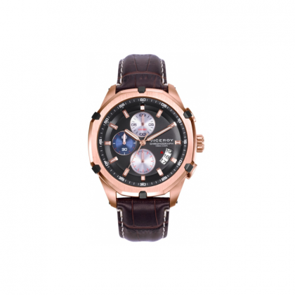 Reloj de Hombre Magnum caja de acero Ip rosa y correa de piel marrón