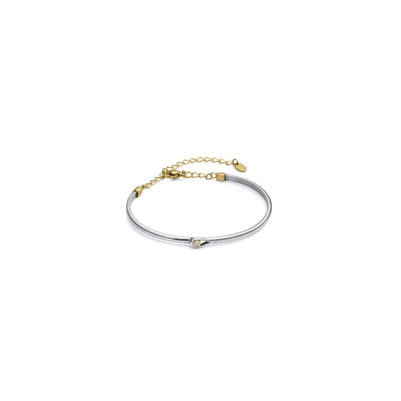 Pulsera de acero con IP dorado y un diamante