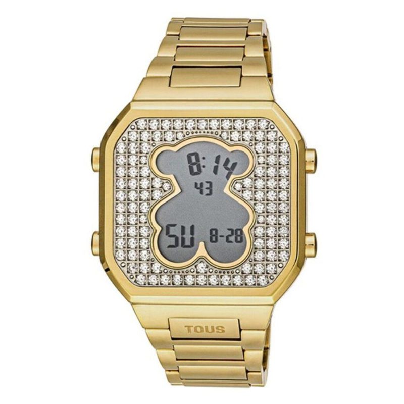 Reloj digital con brazalete de acero IPG dorado y zirconitas D-BEAR