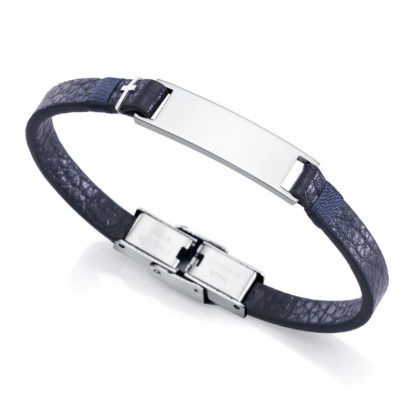 Pulsera Next de acero y cuero color azul