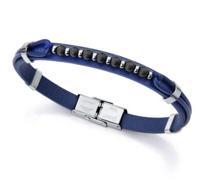 Pulsera de hombre de acero y piel azul