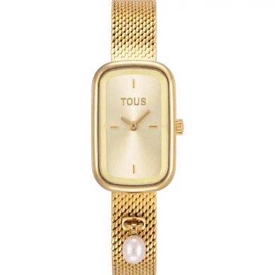 Reloj analógico con brazalete de acero dorado y perla cultivada T-Band Club