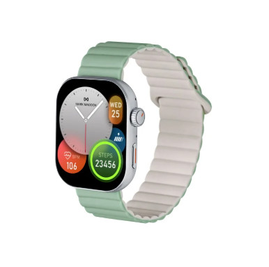 Smart watch metal case with green silicone strap