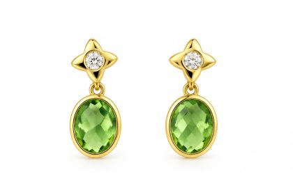 "OLIVIA" Pendientes de Plata Bañada en Oro con Piedra Verde