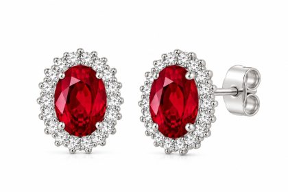 "RUB" Pendientes de Plata con Circonitas Rojas y Blancas